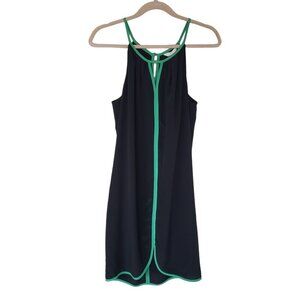 NWT Tori Richard Honolulu Silk Cocoon Dress Sleeveless Black Green Trim